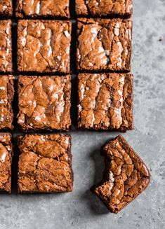 chocolate brownies cut into squares on a table