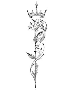 a black and white drawing of a flower with a crown on top