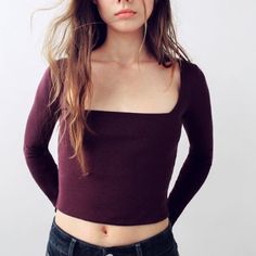 Square Neck Top With Long Sleeves. Color: Eggplant New With Tags Purple Stretch Long Sleeve Crop Top, Purple Long Sleeve Stretch Crop Top, Purple Long Sleeve Trendy Tops, Trendy Long Sleeve Purple Top, Trendy Purple Long Sleeve Tops, Fitted Purple Crop Top For Fall, Chic Purple Long Sleeve Crop Top, Chic Long Sleeve Purple Crop Top, Purple Fitted Top For Fall