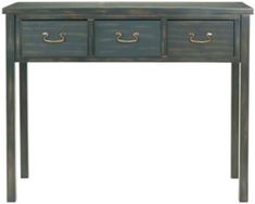 an antique console table with three drawers