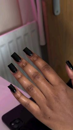 summer nail ideas 2024 | summer nail ideas 2023 | summer nail ideas 2021| pink nail | january nail design | almond nail | acrylic nail | nail acrylic | short nail | nail inspiration | new year nail | blue nail | january nail | nail design | nail inspo | nail ideas | winter nail | simple nail | black nail | red nail | short acrylic nail | acrylic nail design | gel nail | short nail design | white nail | cute nail | summer nail | minimalist nail | classy nail | nail art Simple Nails For Black Women, Short Medium Nails Acrylic Ideas, Black Winter Nails Acrylic, Short Black Coffin Nail Ideas, Plain Black Acrylic Nails, Black Nails On Dark Skin, Short Plain Acrylic Nails, Nail Ideas One Color, Plain Color Nail Ideas