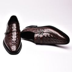 Elevate your style with our exquisite Luxury CrocLeather Buckle Strap Oxford Dress Shoes, crafted with the finest genuine cow leather for a touch of luxury. Not only do these shoes exude sophistication with their solid pattern and pointed toe shape, but they also prioritize comfort with their soft cow leather lining and cushioned full grain leather insole. Perfect for any occasion, these brogue shoes offer a secure and adjustable fit with their buckle strap closure and guarantee durability and traction with their rubber outsole. Don't miss out on the opportunity to make a statement with these versatile and timeless shoes. Order now and experience the perfect blend of style and comfort. Timeless Shoes, Oxford Dress, Oxford Dress Shoes, Brogue Shoes, Casual Everyday, Travel Backpack, Signature Style, Cow Leather, Black Men