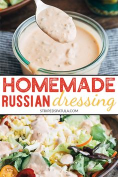 homemade russian dressing in a glass bowl with a spoon full of dressing on the side