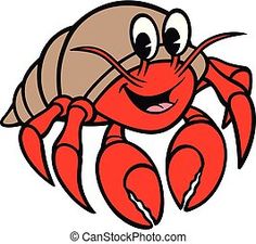 a cartoon red crab with eyes and claws