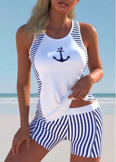 ROTITA Cut Out White Striped Tankini Set | Rotita.com - USD $37.98