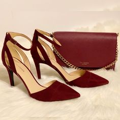 Marc Fisher Nimble Heel With Sophisticated Pointed-Toe Silhouette, Adjustable Buckle At Ankle, Synthetic Lining Brand: Marc Fisher Nimble Size: 9.5m Color: Burgundy / Red Wine Fabric: Suede Made In: Vietnam Measurements (Inches) -Inch Heel: 4” New W/Out Box Any Questions, Please Ask Before Purchasing Fast Shipping: Will Ship With In 24 Hours Also, Check Out All Of Our Other Items Purse Not Included Burgundy Evening Heels For Fall, Elegant Burgundy Heels For Night Out, Chic Burgundy Suede Heels, Chic Burgundy Heels With Ankle Strap, Chic Burgundy Ankle Strap Heels, Burgundy Pumps, Strappy Block Heel Sandals, Strappy Block Heels, Leopard Print Heels