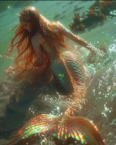 a mermaid is swimming in the water