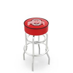 a red and silver stool with the word ohio state on it's center ring