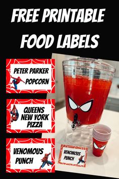 free printable food labels for spiderman party