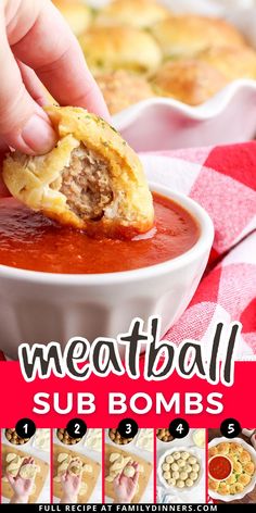 Meatballs, mozzarella, spices, refrigerator biscuits and you'll have deliciously cheesy pull-apart meatball bombs. These cheesy meatball stuffed biscuit bombs are great as an appetizer or a meal. Perfect for game day snacks, Super Bowl, parties or a quick weeknight meal. Serve with marinara sauce. Meatball Stuffed Bread, Sides For Dinners, Premade Meatballs Recipe, Meatball Party Appetizers, Meatball Bombers Recipe, Mini Meatball Sandwiches, Cheese Bombshell, Meatball Marinara Recipes, Stuffed Meatball Recipes