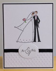 a wedding card with a bride and groom on it