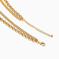 Effortlessly layer with our Double Up Chain Necklace. Trendy Chain Link Layered Necklace, Metal Double Chain Layered Necklace, Metal Layered Necklace With Chunky Chain, Trendy Layered Necklace With Double Chain Link, Trendy Layered Chain Link Necklace, Trendy Gold Plated Layered Necklace With Adjustable Chain, Gold Plated Clavicle Chain Necklace, Gold Delicate Chain Waist Chain, Trendy Gold-plated Double Chain Necklace