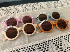 Customized beaded sunglasses! Sunglasses For Kids, Beaded Sunglasses, Picnic Birthday, Cool Sunglasses, Kids Sunglasses, Hand Decorated, Eyewear Sunglasses, Beach Day, Kid Friendly