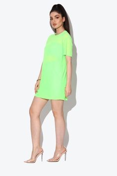 Catch eyes and turn heads this festival season in our Miami Neon Green Oversized Mesh T-shirt. Get summer ready with our oversized tee it’s the perfect poolside cover up during the day or add biker shorts and heels for a neon evening look. Designed in London for KARIZMAFabric: MeshLength: 77cm Gentle dry clean or gentle hand wash cold water and hang to dry. Model is 5 ft 7 and wears a size small.Please use our size guide for body measurements when purchasing, our garments run true to size. Oversized Summer T-shirt, Basic Summer T-shirt, Basic Summer Streetwear T-shirt, Sporty Green Beach Tops, Green Sporty Top For Beach Season, Sporty Green Tops For Beach Season, Casual Green Tops For Summer, Oversized Trendy Summer Top, Oversized Trendy Top For Summer