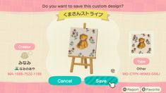 an animal crossing game screen with the caption do you want to save this custom design?