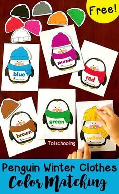 penguin winter clothes color matching game with free printables