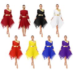 women's long sleeved dresses with gold trimmings and color blocking on the sides