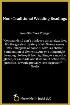 a black and gold frame with the words, non - traditional wedding readings from star trek yoyager