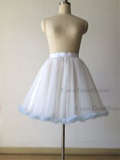 Light Blue Ruffled Trim White Tulle Skirt by CocoTutuhouse on Etsy Bachelorette Tutu, Tight Tank Top, Wedding Dress Bridesmaid, White Tulle Skirt, Pink Tulle Skirt, For Wedding Dress, White Tulle, Pink Tulle, Beautiful Skirts