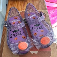 Brand New And Never Worn And So Glittery!! Glittery Shoes, Mini Melissa Shoes, Melissa Shoes, Mini Melissa, Jelly Shoes, Baby Walker, Shoes Color, Halloween Treats, Color Purple