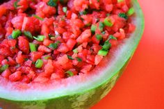 a watermelon filled with chopped green onions