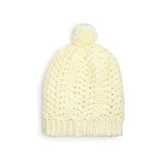 a white knitted hat with a pom - pom