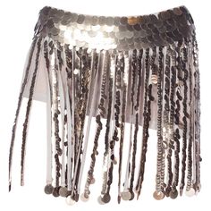 2000S Grey Silk Crepe & Georgette Fringe Mini Skirt Covered In Metal Pailettes Grey Mini Skirt Outfit, Fringe Mini Skirt, Silver Skirt, Fringe Skirt, Gray Silk, Fantasy Jewelry, Silk Crepe, Tea Party, Metallica