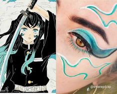 Face Paint Anime Cosplay, Demon Slayer Face Paint, Kny Cosplay, Makeup Anime, Eyeliner Designs, Graphic Makeup