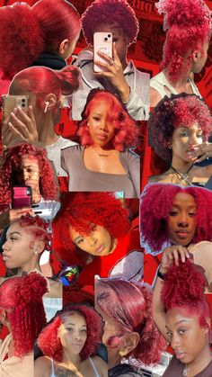 Red Red Hair Black Women Hairstyles, Red Hair Dye Black Women, Red 4c Hair, Red Afro Hair, Red Natural Hair Black Women, Dyed Curly Hair Ideas Colour, Red Dyed Hair, Red Natural Hair, Natural Hair Flexi Rods