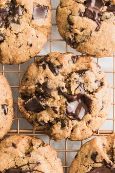 chocolate chip cookies cooling on a wire rack