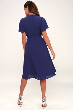 Lovely Royal Blue Wrap Dress - Midi Wrap Dress - Midi Dress