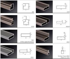 the different types of aluminum profiles and their corresponding sizes are shown in this diagram below