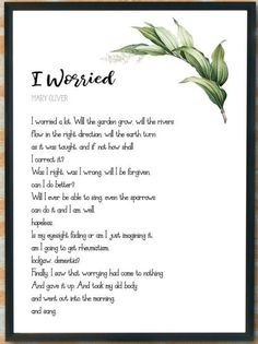 a poem written in black and white, with green leaves on the top of it