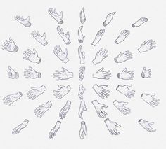 a drawing of many hands arranged in the shape of a circle on a white background