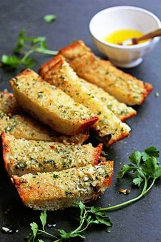 slices of bread with parsley on the side