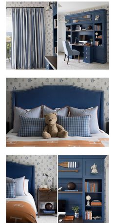 there are pictures of different rooms with blue furniture