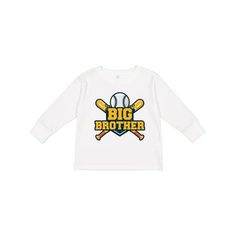 Big Brother Baseball has two crossed baseball bats with a baseball on grass. Great gift for the baseball loving big bro. A classic for Fall, Winter and Spring, these long sleeve toddler t-shirts are sure to be a staple in your child's wardrobe. Whether layered or alone, this t-shirt is soft yet durable enough to stand up to your toddler's playtime demands. Toddler Long Sleeve T-Shirt. Size: 3T.  Color: White.  Gender: male. Big Brother Gift, Promoted To Big Brother, Baseball Bats, Big Brother Shirt, Grandson Gift, Baseball Boys, Brother Shirts, Big Gifts, Kids Clothes Boys