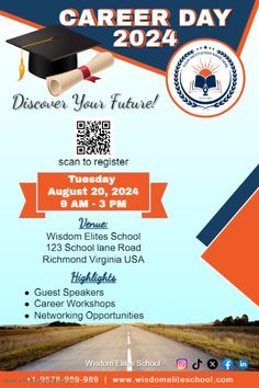 Editable Career Day Academic Graduation School Ad Career Day, School Poster, Virginia Usa, Guest Speakers, Richmond Virginia, Graduate School, Virginia