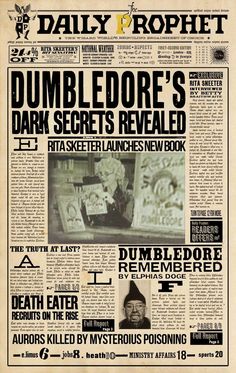 an old newspaper with the words dumbledore's dark secrets revealed