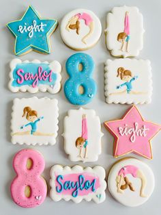 decorated cookies with numbers, stars and designs for birthdays or special occasions to the eight year old girl