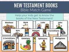 the new testament books bible match game for kids to learn how to read and use