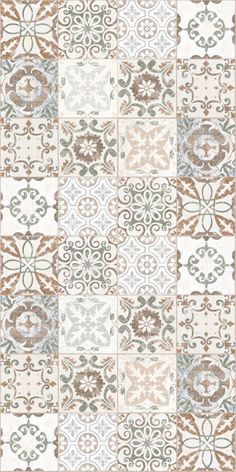 an abstract tile pattern with many different colors and patterns on the surface, including brown, white