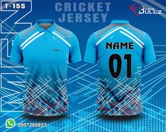 the front and back of a cricket jersey designed by team name, name or number