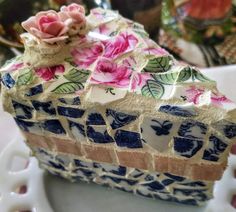 a piece of cake that is decorated with flowers