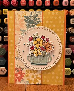 a close up of a card with flowers on it