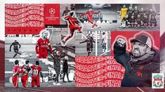 a collage of photos with the names of different teams and numbers on them in red