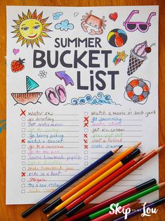 a summer bucket list with colored pencils and markers