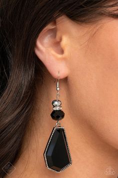 Defaced Dimension Black Earrings - Jewelry by Bretta January Fashion, Grungy Style, Paparazzi Fashion, Paparazzi Accessories, White Rhinestone, Black Earrings, Affordable Jewelry, Paparazzi Jewelry, Silver Frame