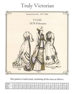 Truly Victorian #430 - 1878 Polonaise - Historical Dress Pattern Historical Dress Patterns, Polonaise Dress, Truly Victorian, Victorian Dress Pattern, Historical Dress, Victorian Pattern, Historical Reenactment, Costume Patterns, Floor Length Skirt