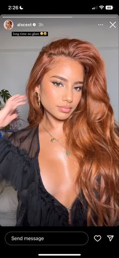 Brunette Going Red, Ginger Hair Morena, Kylie Jenner Copper Hair, Ginger Yellow Hair, Cooper Hair Tan Skin, Strawberry Blonde On Tan Skin, Brown Skin With Ginger Hair, Ginger Tan Skin